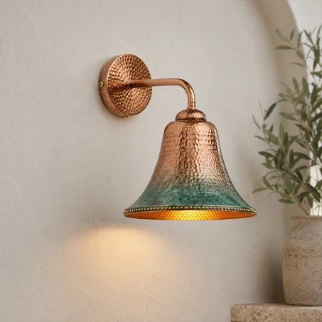 Green Patina Copper Wall Light | Handmade Moroccan Hammered Wall Sconce | Artisan Copper Lighting