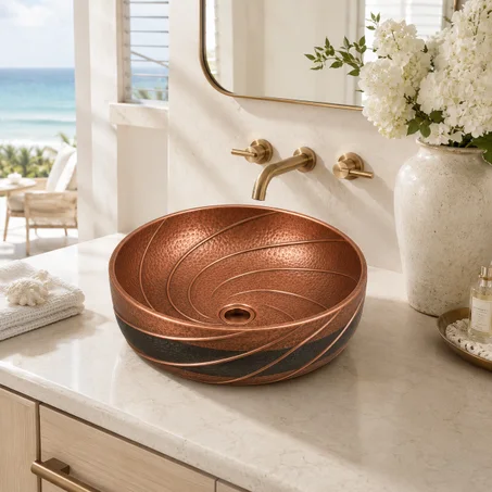 Handmade Black Patina Copper Bath Sink – Hand-Hammered Moroccan Vessel Sink