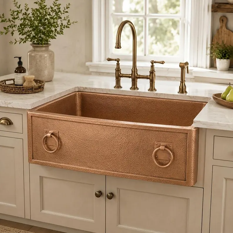 Moroccan Handmade Copper Kitchen Sink – Hammered Solid Copper Single Bowl