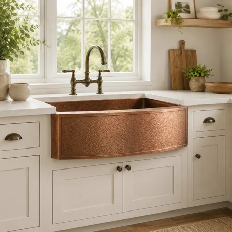 Handmade Hammered Copper Farmhouse Kitchen Sink – Moroccan Apron Front Single Bowl