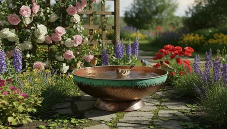 Handmade Green Patina Copper Bird Bath – Moroccan Garden Decor – Solid Copper Water Bowl