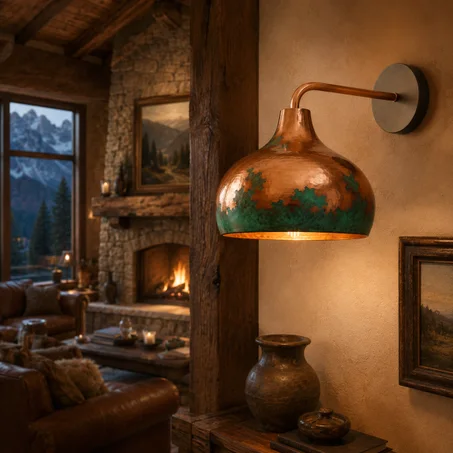 Green Patina Copper Wall Light | Handmade Moroccan Hammered Wall Sconce | Artisan Copper Lighting