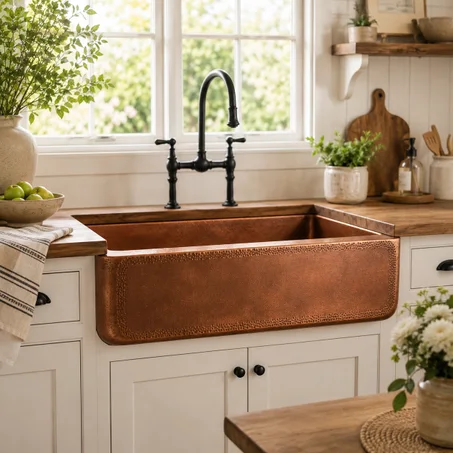 Handcrafted Solid Copper Kitchen Sink – Hammered Moroccan Single Bowl