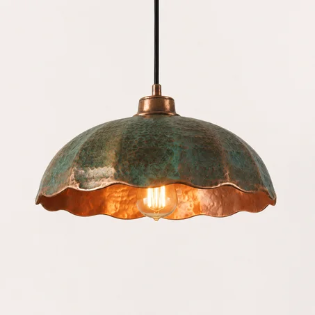 Green Patina Copper Pendant Light | Handmade Moroccan Hanging Lamp | 25 cm | Ready to Ship