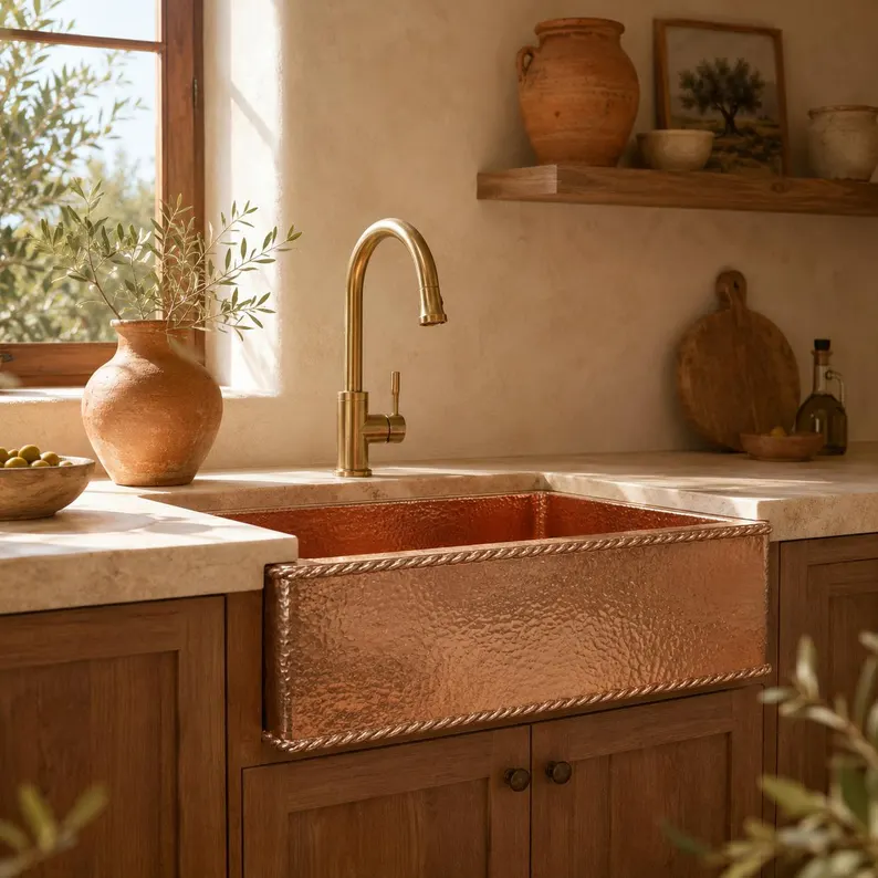Handmade Hammered Copper Kitchen Sink – Moroccan Solid Copper Single Bowl