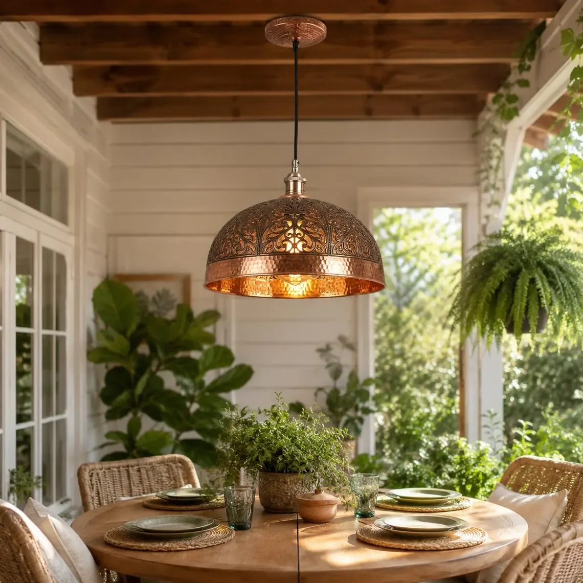 Copper Dome Pendant Light, Rustic Handmade Kitchen Island Lighting, Vintage Ceiling Lamp