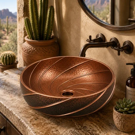Handmade Black Patina Copper Bath Sink – Hand-Hammered Moroccan Vessel Sink