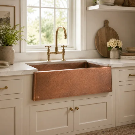 Handmade Solid Copper Kitchen Sink – Hammered Single Bowl