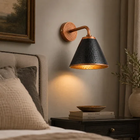 Handmade Black Patina Copper Wall Light – Hammered Copper Wall Sconce – Moroccan Wall Lamp
