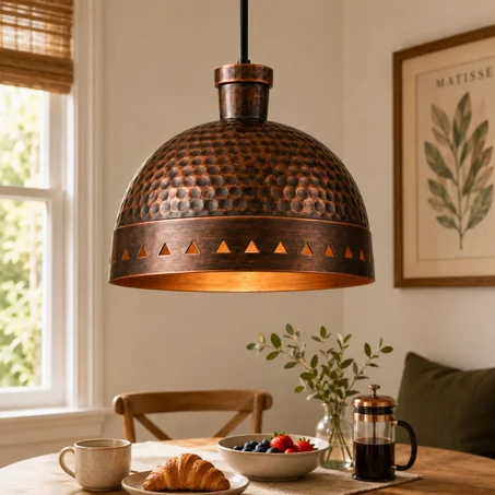 Black Patina Copper Dome Pendant Light, Handmade Hammered Kitchen Island Lighting, Rustic Ceiling Lamp