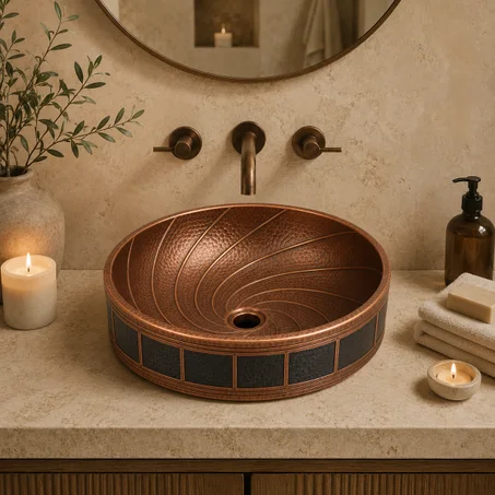 Handmade Black Patina Copper Bath Sink – Hand-Hammered Moroccan Vessel Sink