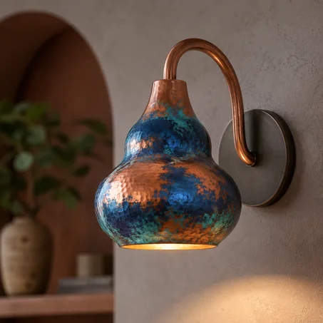Blue Patina Copper Wall Light | Handmade Moroccan Hammered Wall Sconce | Artisan Copper Lighting