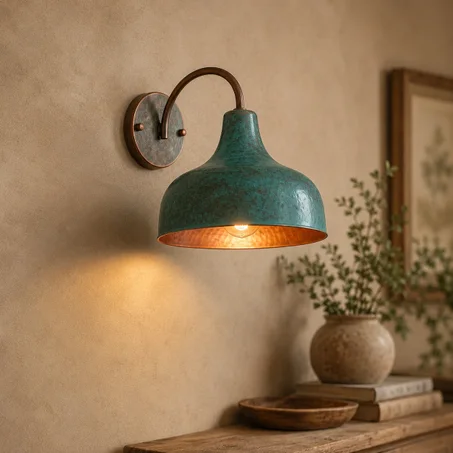 Green Patina Copper Wall Light | Handmade Moroccan Hammered Wall Sconce | Artisan Copper Lighting