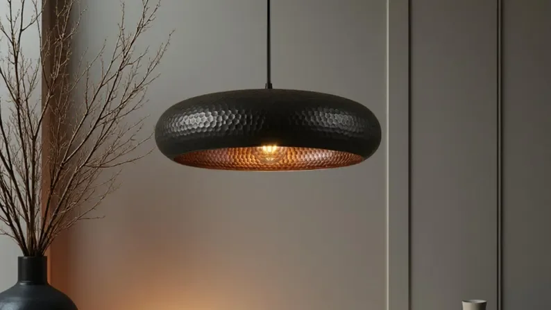 Black Patina Copper Dome Pendant Light, Handmade Hammered Kitchen Island Lighting, Rustic Ceiling Lamp