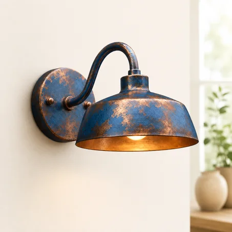 Blue Patina Copper Wall Light | Handmade Moroccan Hammered Wall Sconce | Artisan Copper Lighting