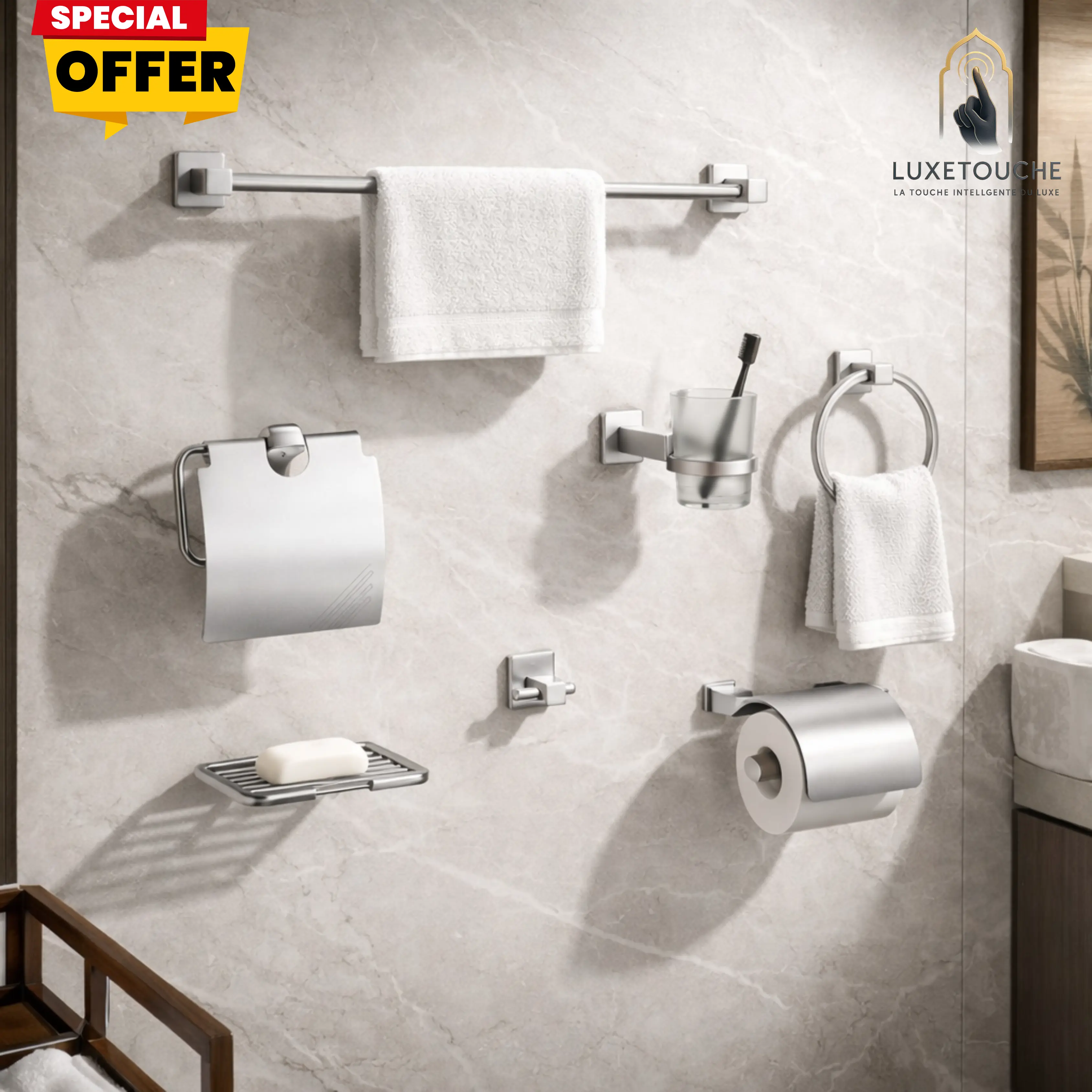 Ensemble d’Accessoires de Salle de Bain LUXETOUCHE en Aluminium – Design Luxe & Résistant