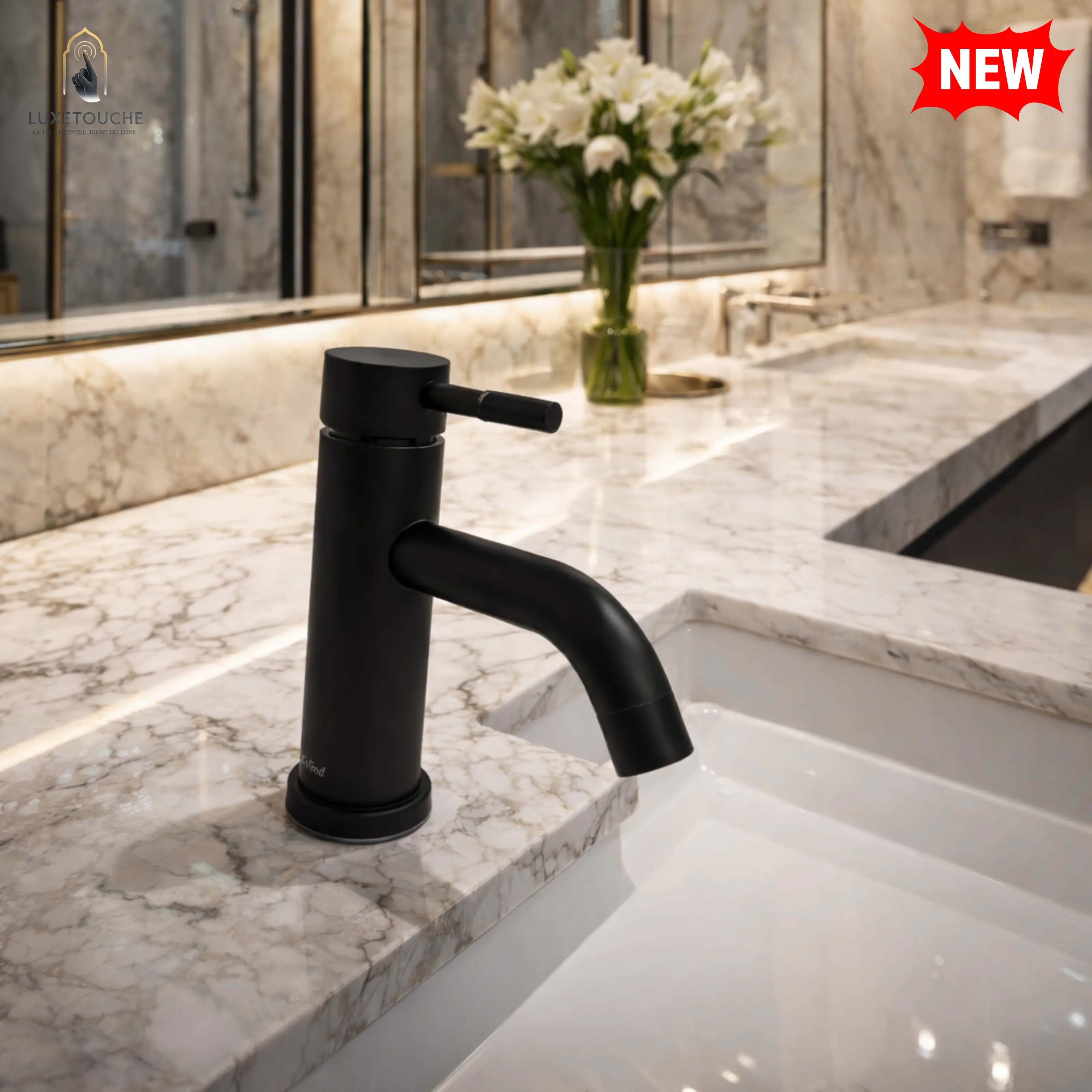 Robinet Lavabo Court Premium en Acier Brossé – Design Moderne, Compact & Facile à Installer