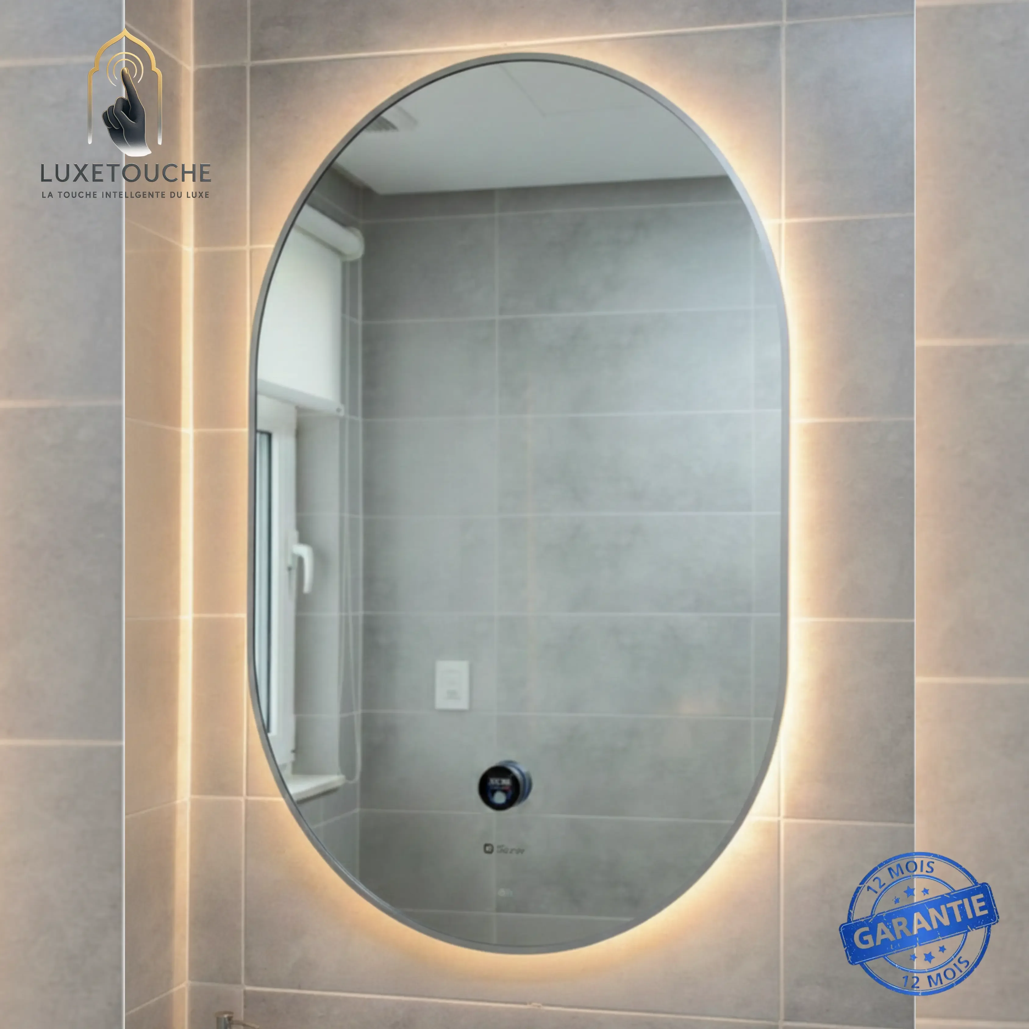 Miroir LED THEROS Oval – Anti-Vapeur Intelligent avec Date & Heure  !