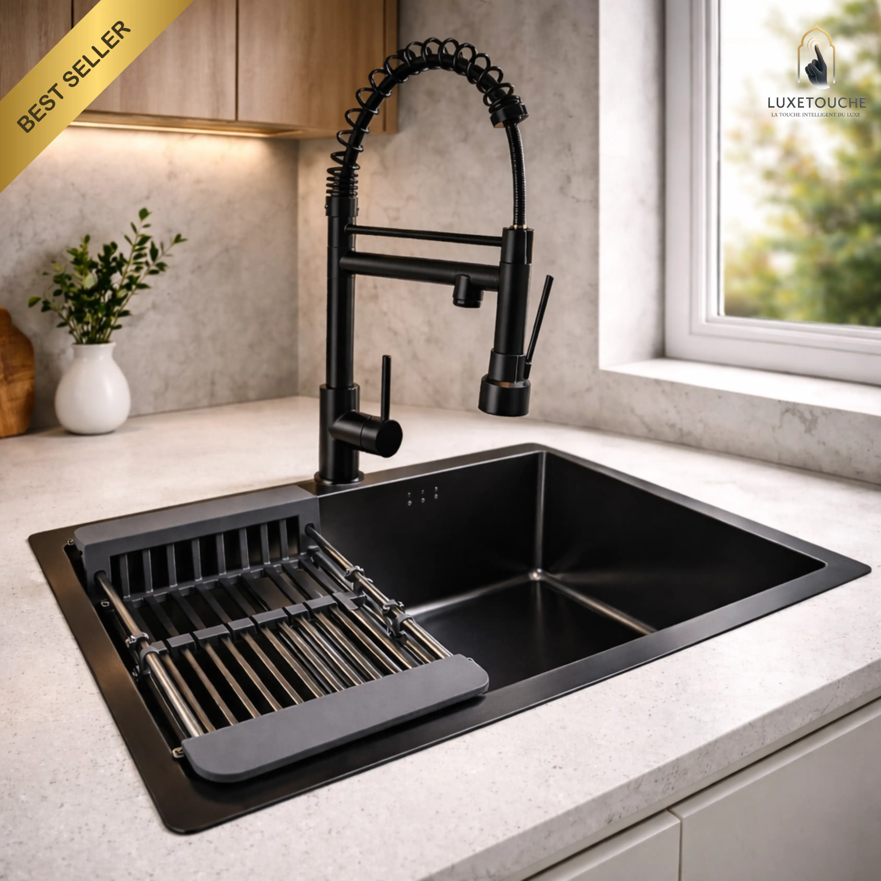 Évier Cuisine avec Robinet Sorrento Rosol Ressort – Inox Premium