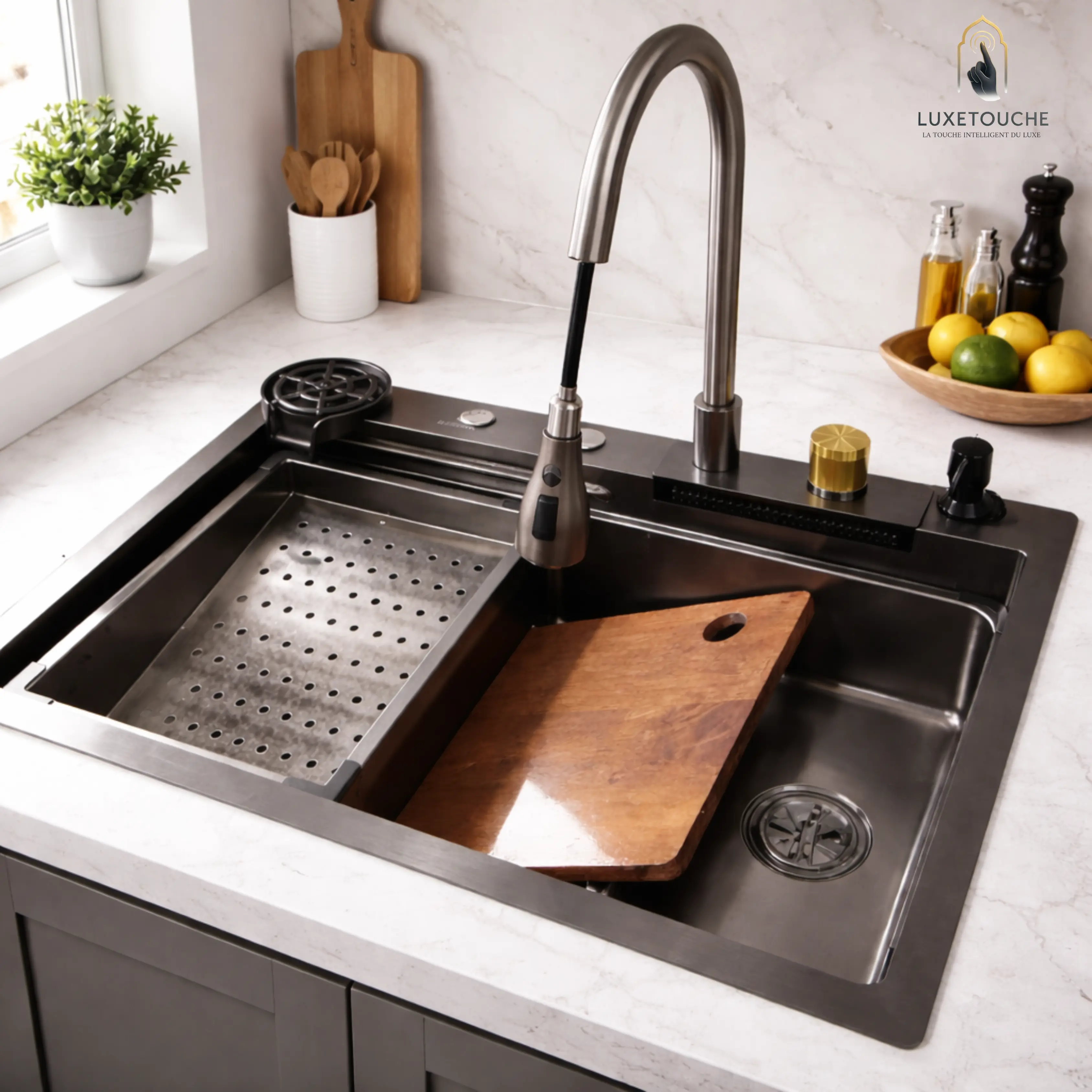 Évier Cuisine Multifonction LuxeTouche – Inox 304 avec Station de Lavage Complète & Accessoires