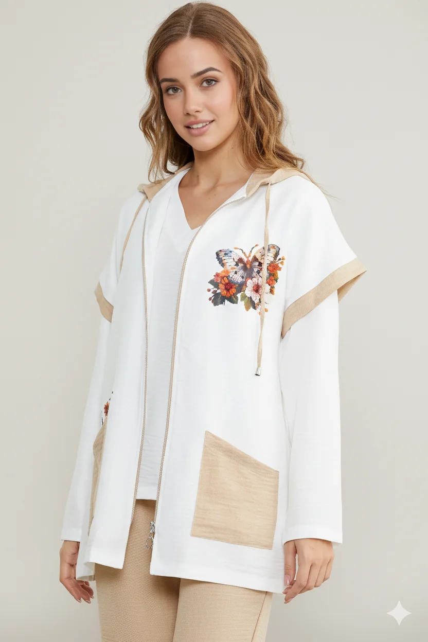 Ensemble 3 pièces look lin beige