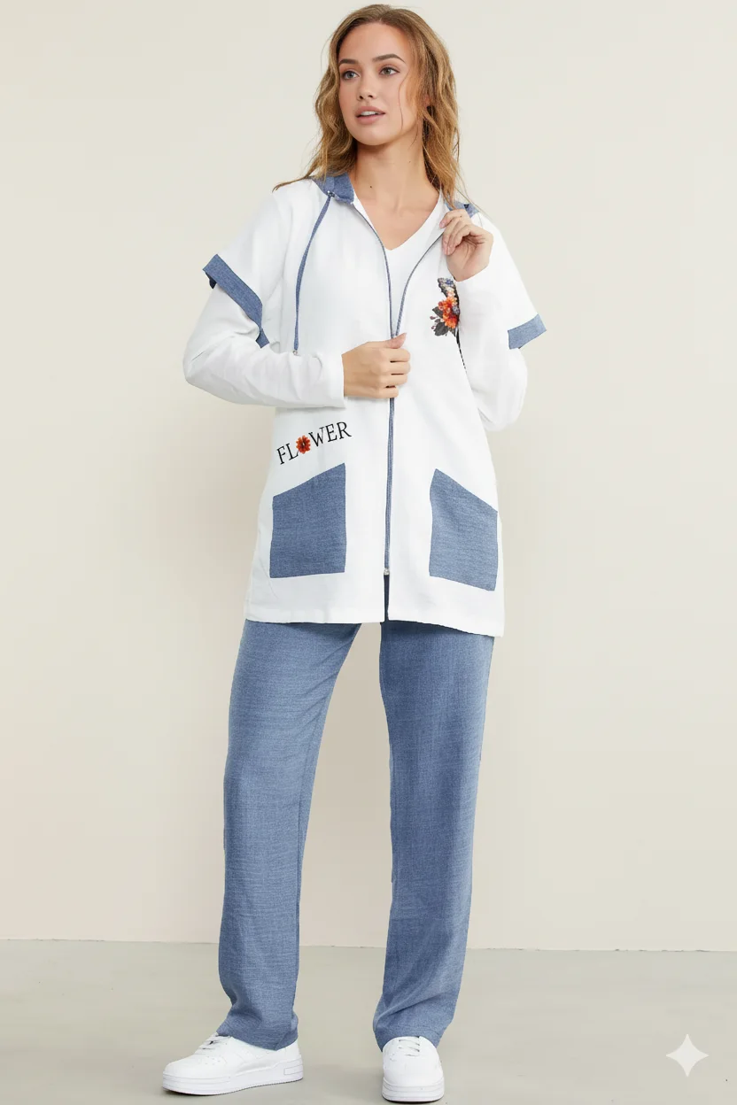 Ensemble 3 pièces look lin beige