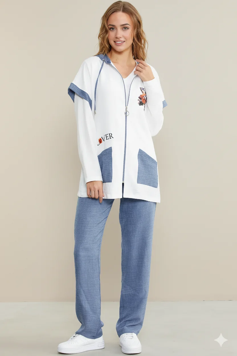 Ensemble 3 pièces look lin beige