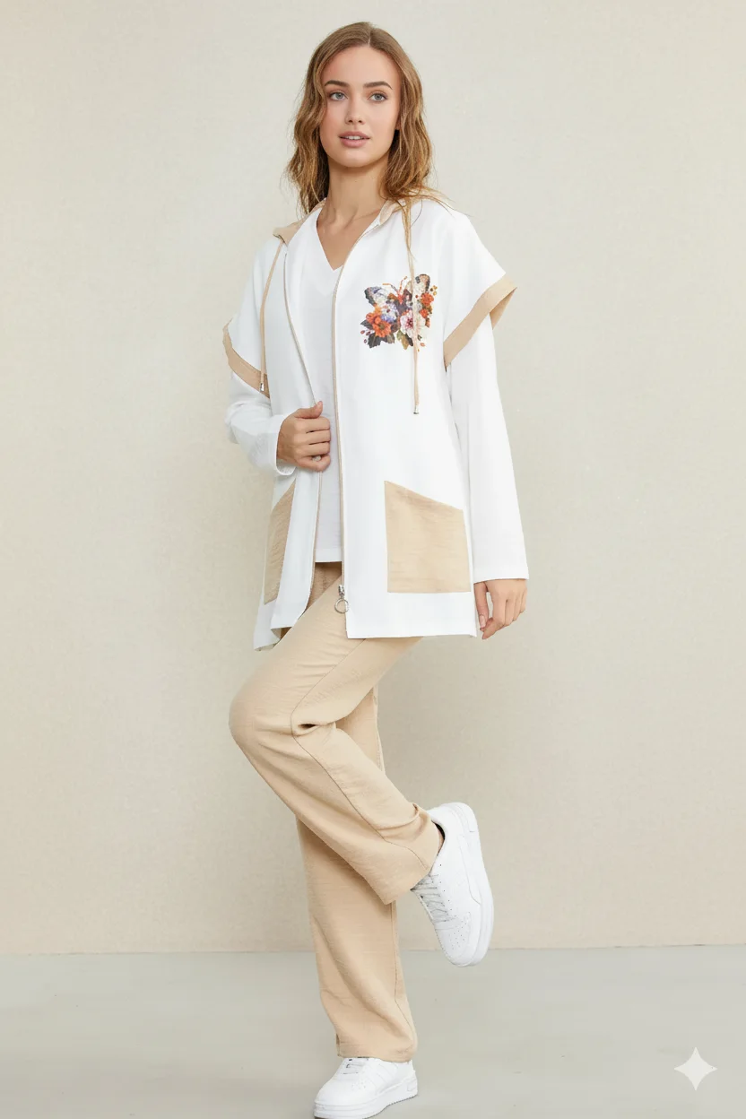 Ensemble 3 pièces look lin beige