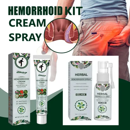 Kit pour hémorroïdes à base de plantes naturelles composé de 2 boites de spray et 1 crème pour soulager la douleur