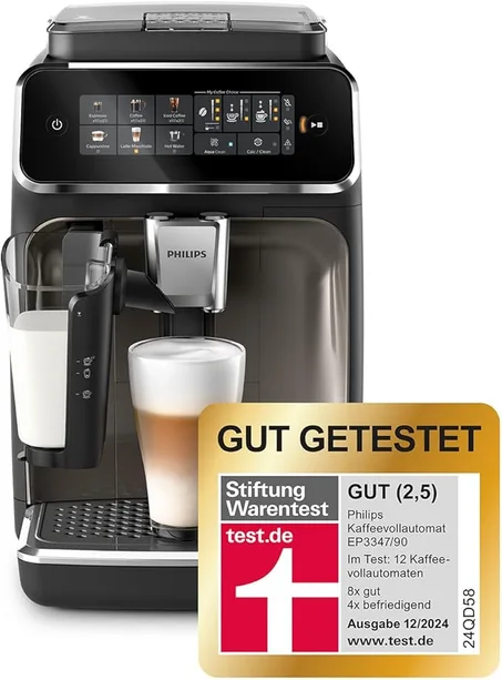 Philips LatteGo Series 5400 Fully Automatic Coffee Machine, 12 Drinks, Milk Frother, Touch Screen, 4 Profiles, Chrome Finish (EP5447/90)