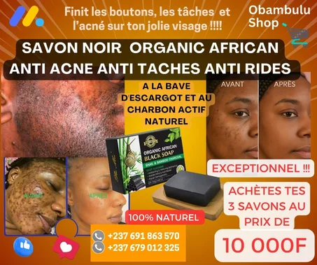 03 SAVONS NOIR ORGANIC AFRICAN BIO – Bave d’Escargot & Charbon Actif Naturel