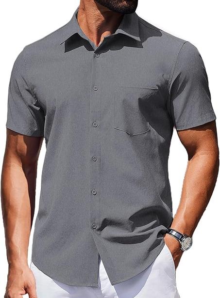 COOFANDY Camisas de vestir de verano con botones y manga corta para hombre, sin arrugas, 2025