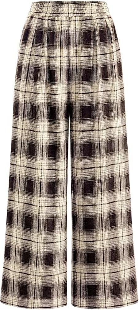 PRETTYGARDEN Pantalones casuales para mujer, cintura elástica, palazzo, largos, elásticos, de pierna ancha, trajes de otoño con bolsillos