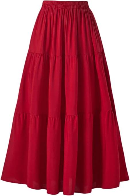 OSTOO Falda larga renacentista de verano para mujer con bolsillos, falda larga bohemia de cintura alta acampanada