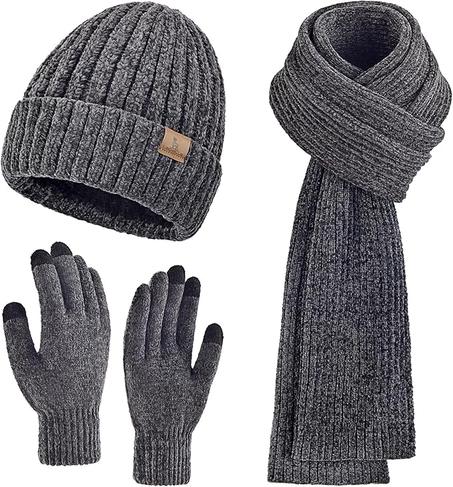 Conjunto de gorro de invierno para mujer, bufanda, guantes para pantalla táctil, gorro de calavera, bufandas de cuello largo para mujeres y hombres