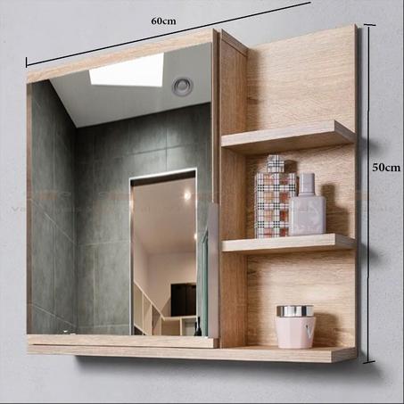 Armoire de salle de bain avec miroir et 4 étagères en beige