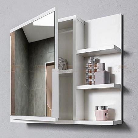 Armoire de salle de bain avec miroir et 4 étagères en blanc