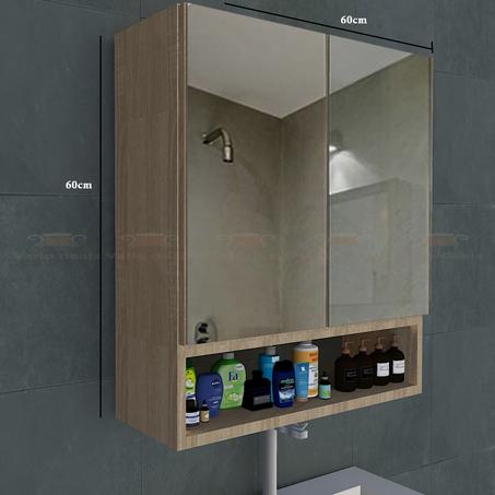 Armoire salle de bain 2 portes avec miroir sonoma