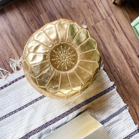 Moroccan leather Ottoman Pouf Gold.