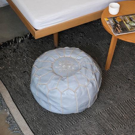 Moroccan leather Ottoman Pouf Dark Powder Blue.