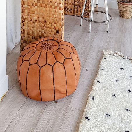 Moroccan leather Ottoman Pouf Brown Tan.