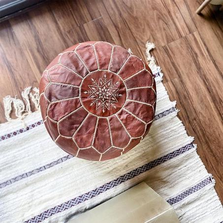 Moroccan leather Ottoman Pouf Dark Brown.