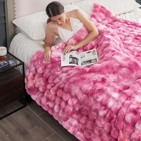Fuzzy Soft Plush Thick Bubble Blanket for Sofa Bedroom Living Room, 60 * 80 Inches Tie Dye Pink