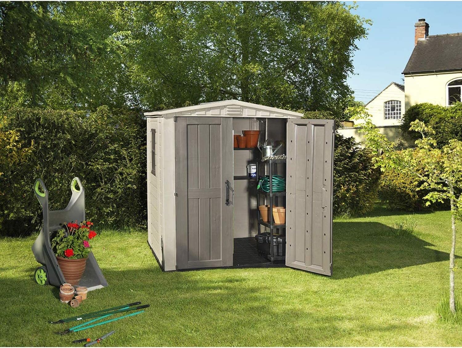 Keter Factor 6x6 Large Resin Outdoor Storage Shed for Patio Furniture, Lawn Mower, and Bike Storage