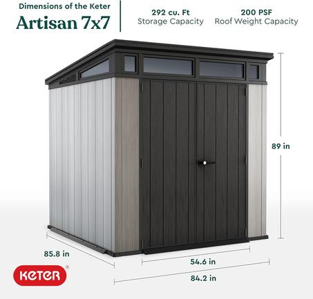 Keter Artisan 7x7 Resin Outdoor Storage Shed - Grey
