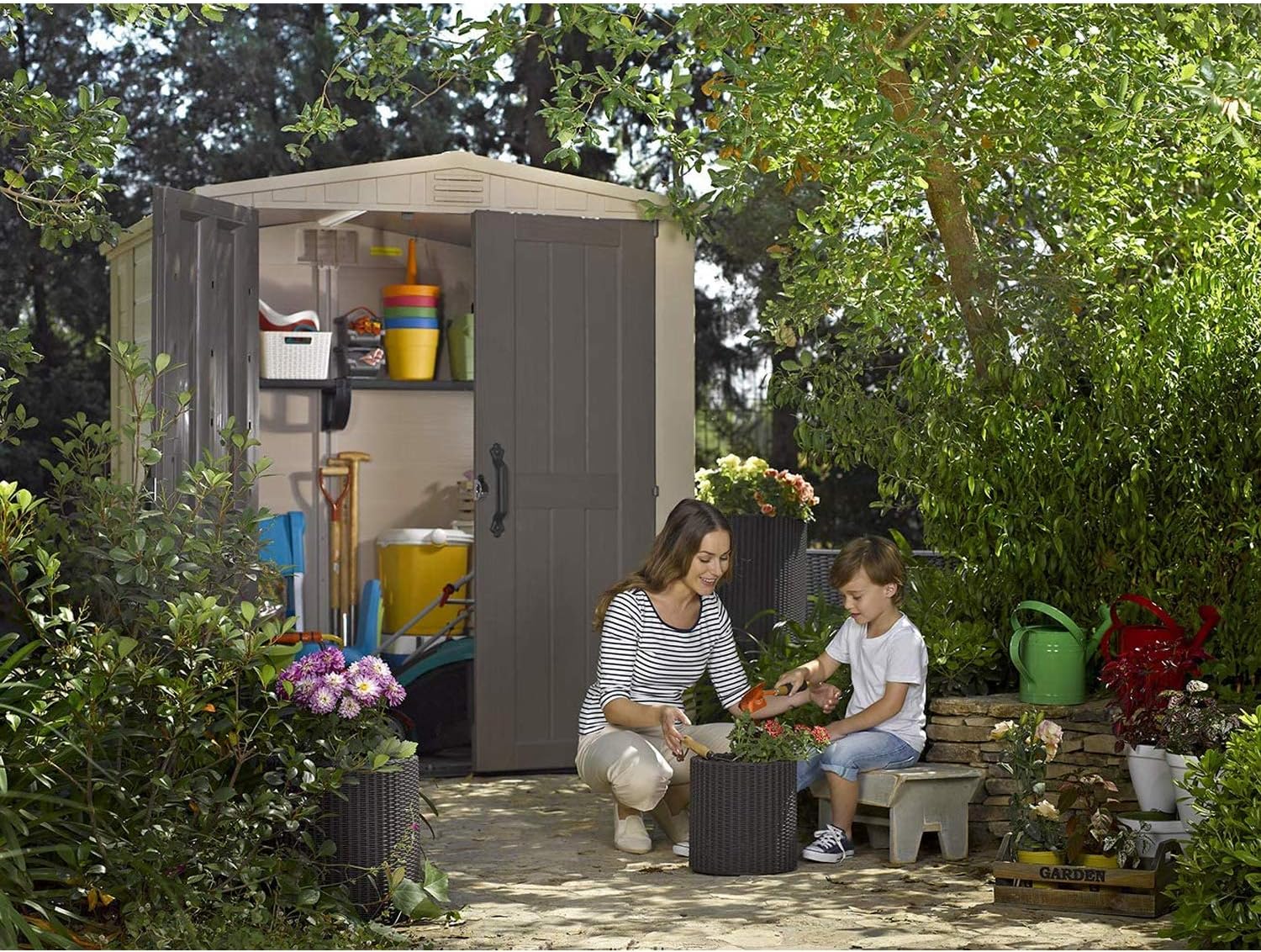 Keter Factor 6x6 Large Resin Outdoor Storage Shed for Patio Furniture, Lawn Mower, and Bike Storage