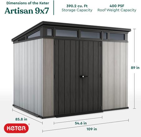 Keter Artisan 9x7 Resin Outdoor Storage Shed - Grey