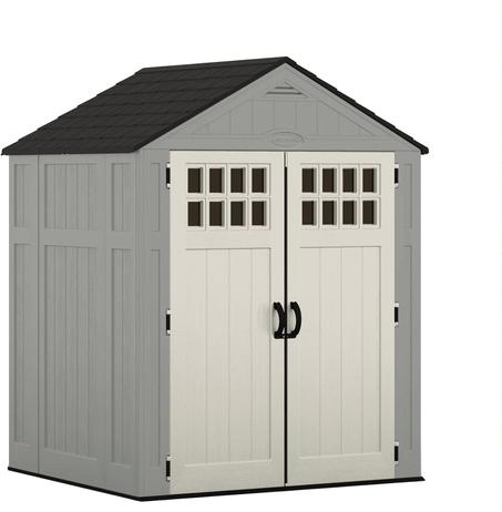 Suncast Everett 6' x 5' Heavy-Duty Resin Outdoor Storage Shed with Pad-Lockable Double Doors and Windows, All-Weather Shed for Yard Storage, Dove Gray