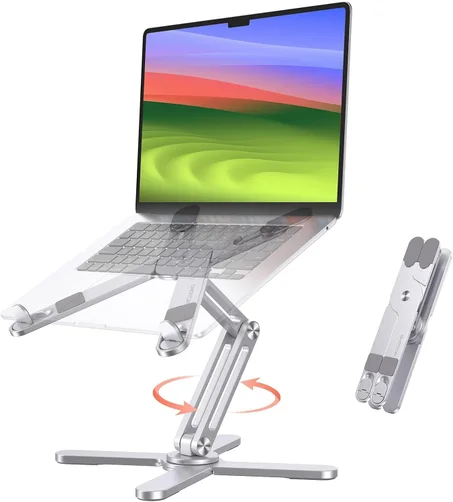 OMOTON Adjustable 360° Rotating Laptop Stand, Foldable Ergonomic Desk Riser – Fits Laptops up to 16"  Option 3 (قصير ومثالي للمتاجر الإلكترونية)