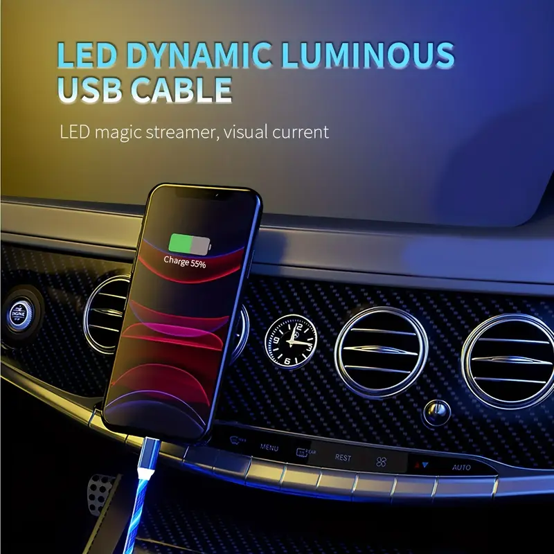 LED Light-Up Charging Cable for iPhone, Type-C & Micro USB | Glowing Rope Charger with Party LED Lights